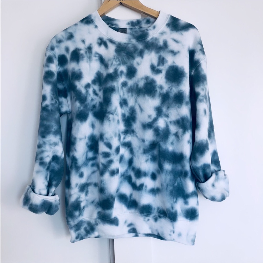 Custom Tie Dye Grey Blue Crewneck NEW - Picture 4 of 13